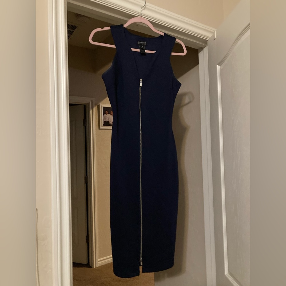 Navy Blue Zip Up Dress